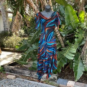 Robbie B  handkerchief, hem,  drop waist , cowl neck beaded dress